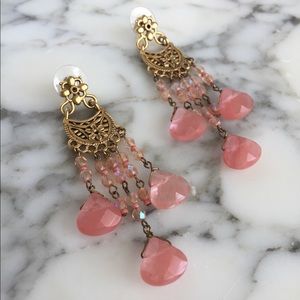 Gold and Coral Statement Earrings